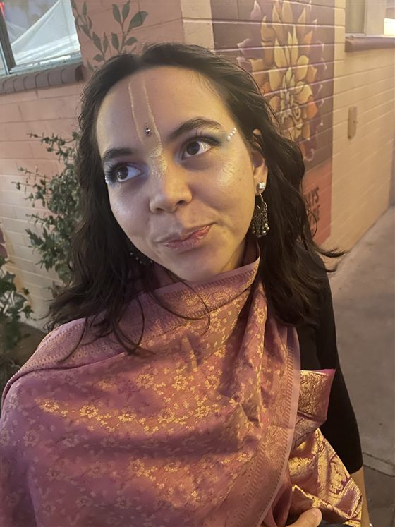 Vanessa in a rose and gold sari